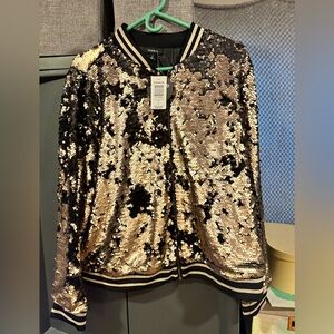 Black and gold sequin bomber jacket